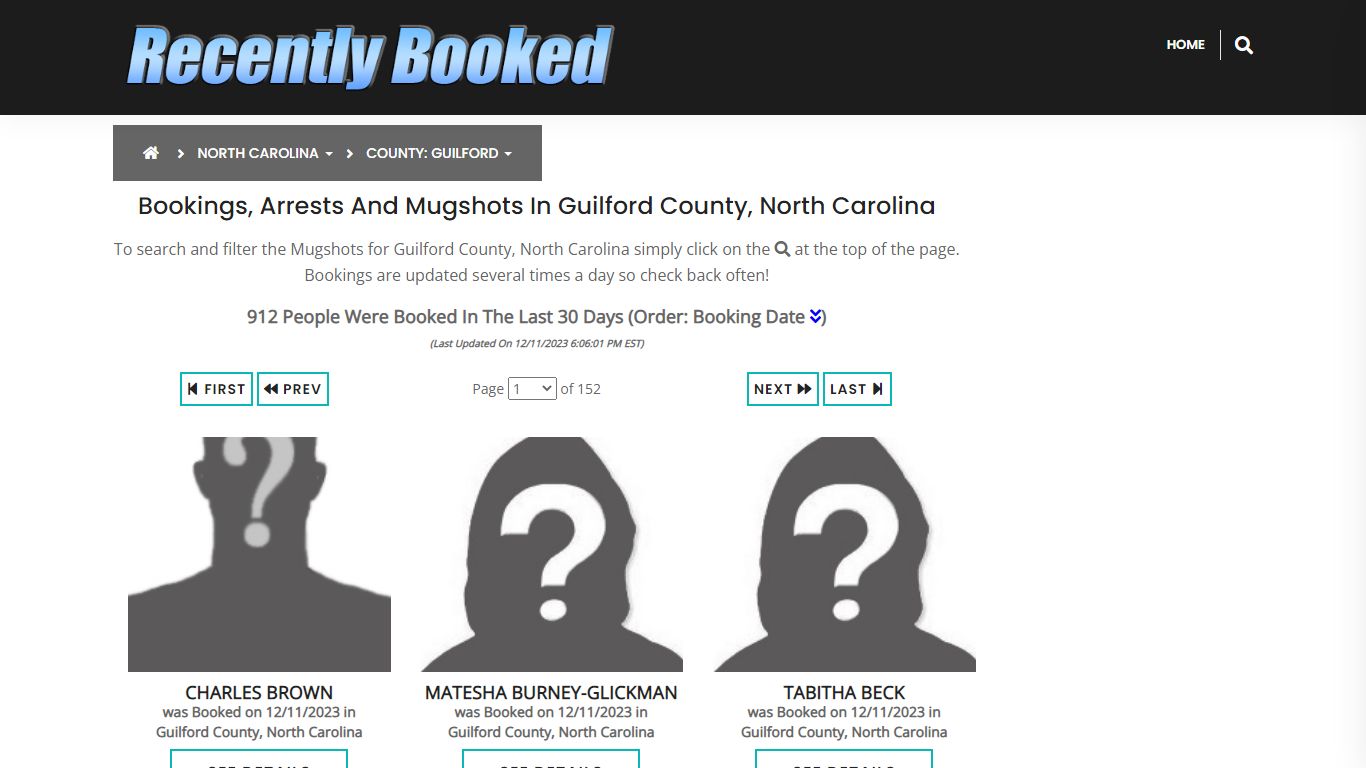 Recent bookings, Arrests, Mugshots in Guilford County, North Carolina